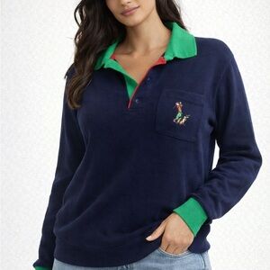 Burberry Navy and Green Wool Sweater